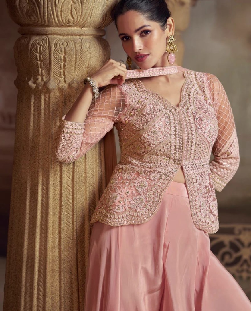 5823 - Designer Pink Viscose Plazzo Suit for Indian Wedding and Pakistani Festival