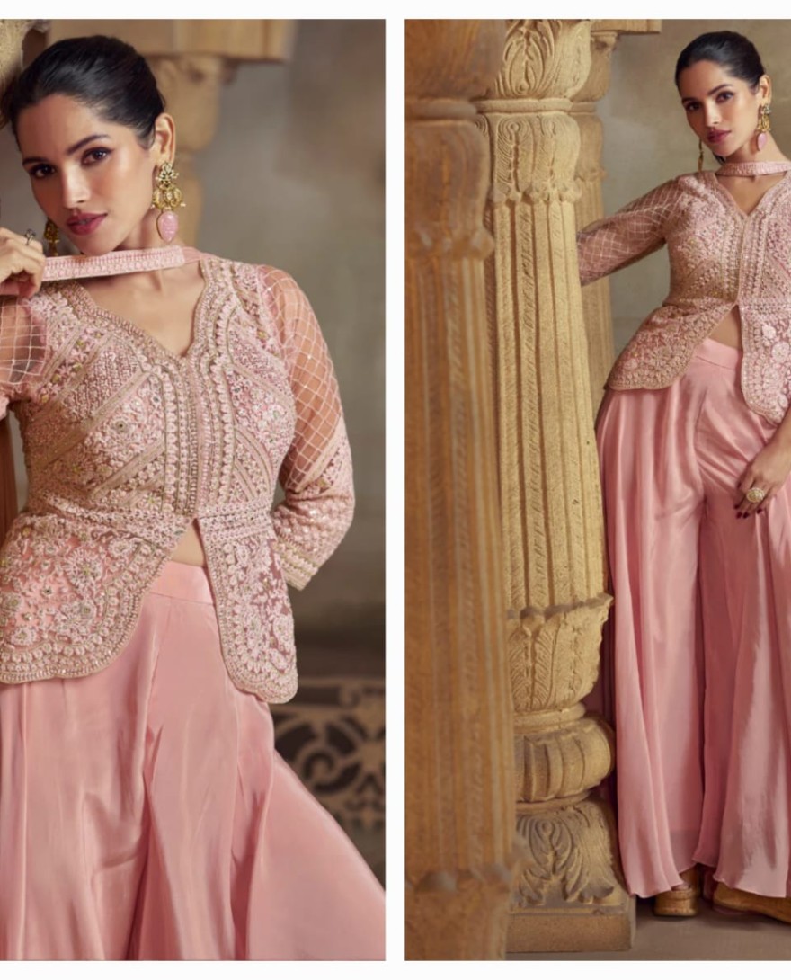 5823 - Designer Pink Viscose Plazzo Suit for Indian Wedding and Pakistani Festival