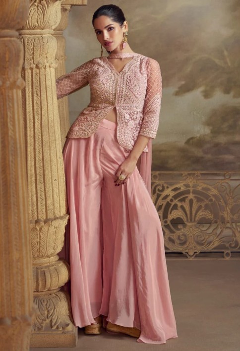 Designer Pink Viscose Plazzo Suit for Indian Wedding and Pakistani Festival