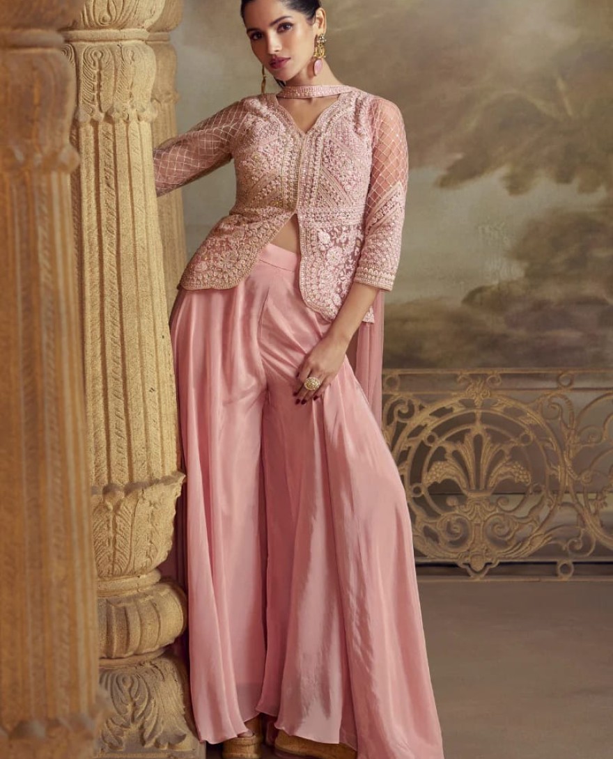 5823 - Designer Pink Viscose Plazzo Suit for Indian Wedding and Pakistani Festival