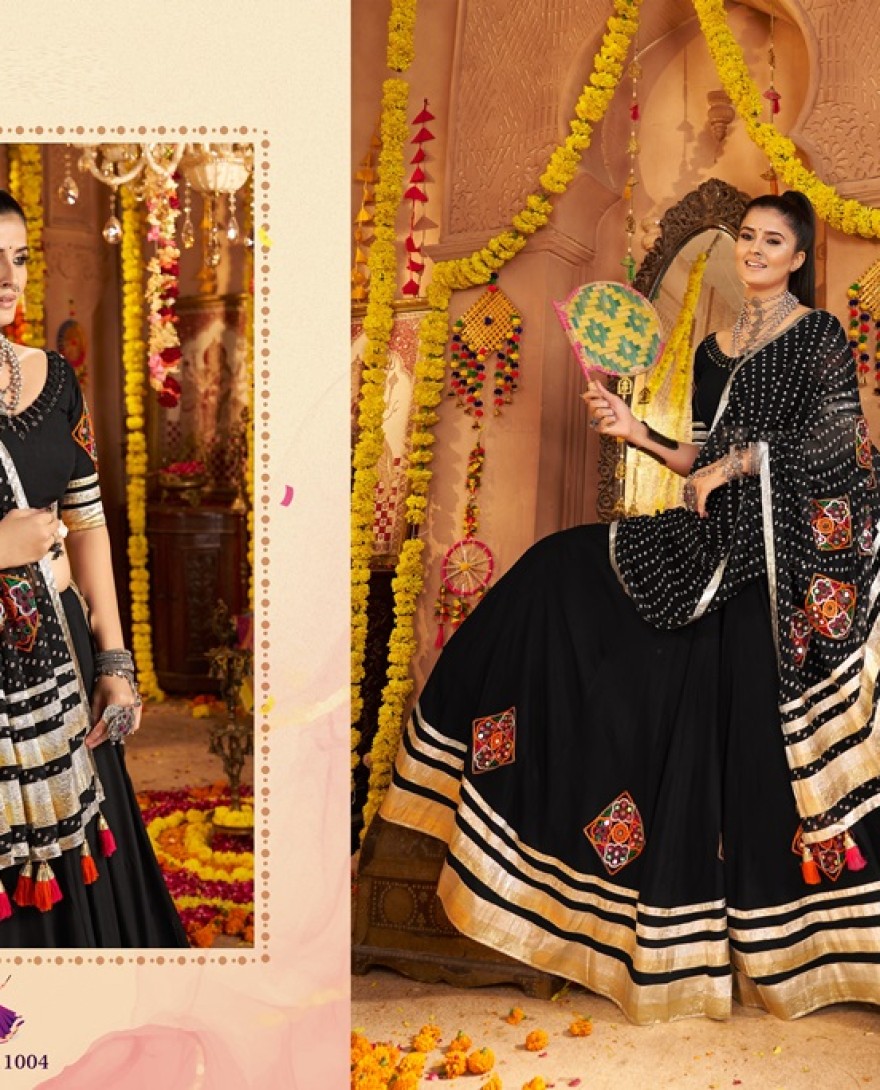 11004 - Delicate Black Mirror Work Viscose Rayon Lehenga Choli With Dupatta