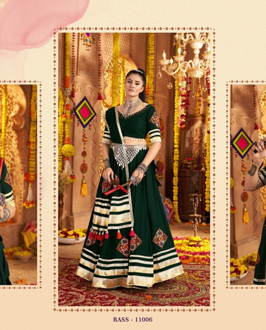 11006 - Intricate Green Viscose Rayon Navratri Wear Lehenga Choli With Dupatta