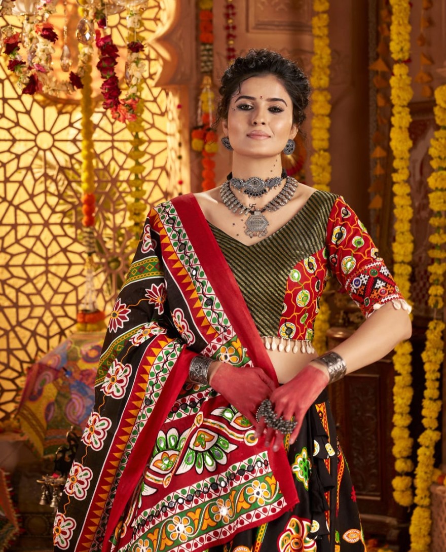11031 - Black Navratri Chaniya Choli with Vibrant Kutchi Embroidery