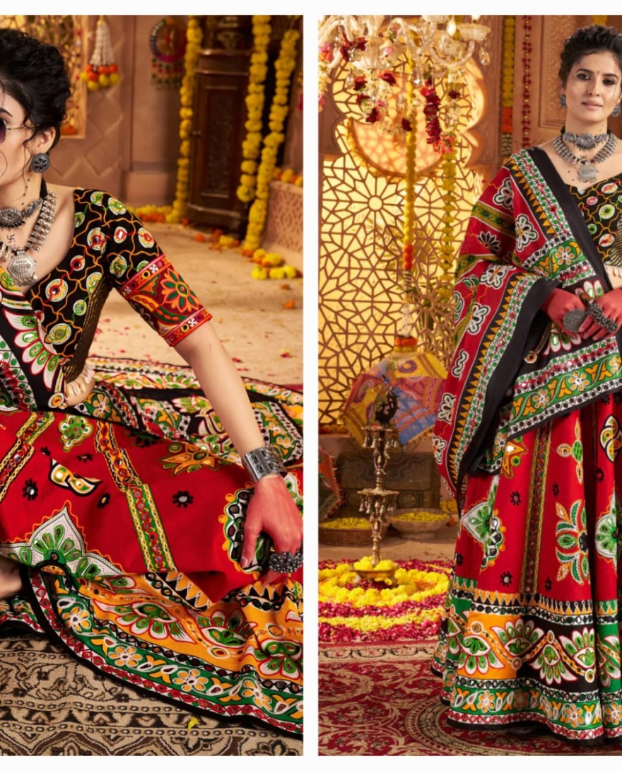11031 - Bold Red Navratri Chaniya Choli with Traditional Kutchi Embroidery – Bindyaa Festive Wear