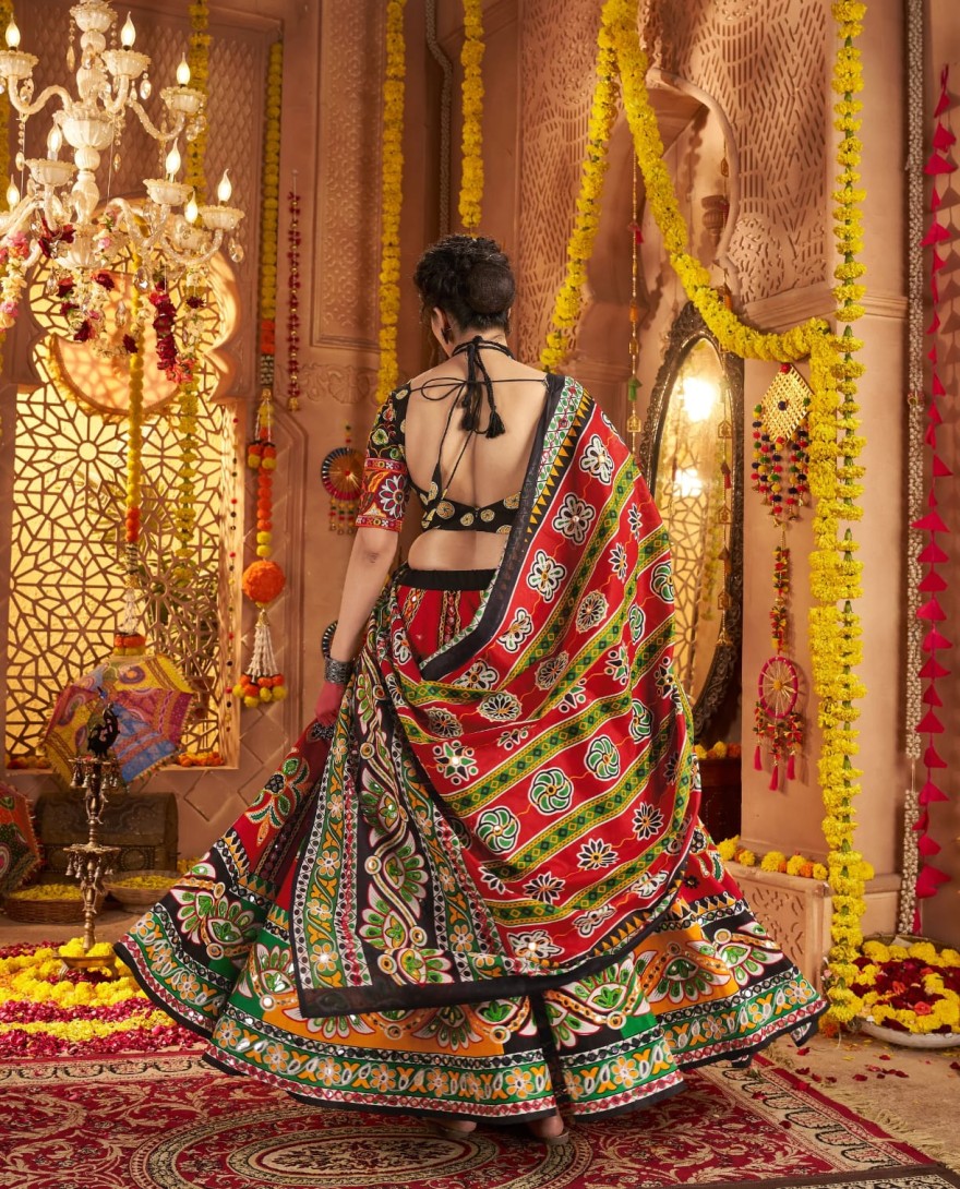 11031 - Bold Red Navratri Chaniya Choli with Traditional Kutchi Embroidery – Bindyaa Festive Wear