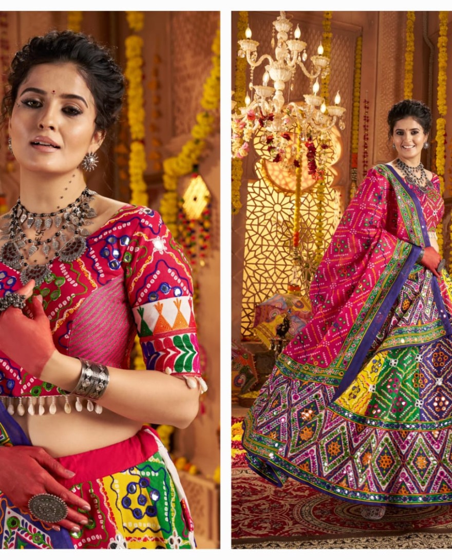 11033 - Multicolor Traditional Navratri Chaniya Choli in Organic Cotton