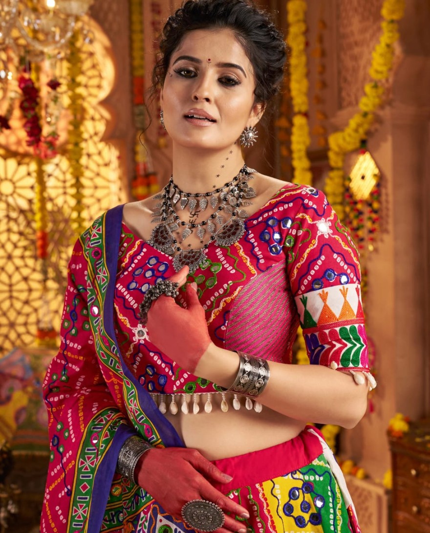 11033 - Multicolor Traditional Navratri Chaniya Choli in Organic Cotton