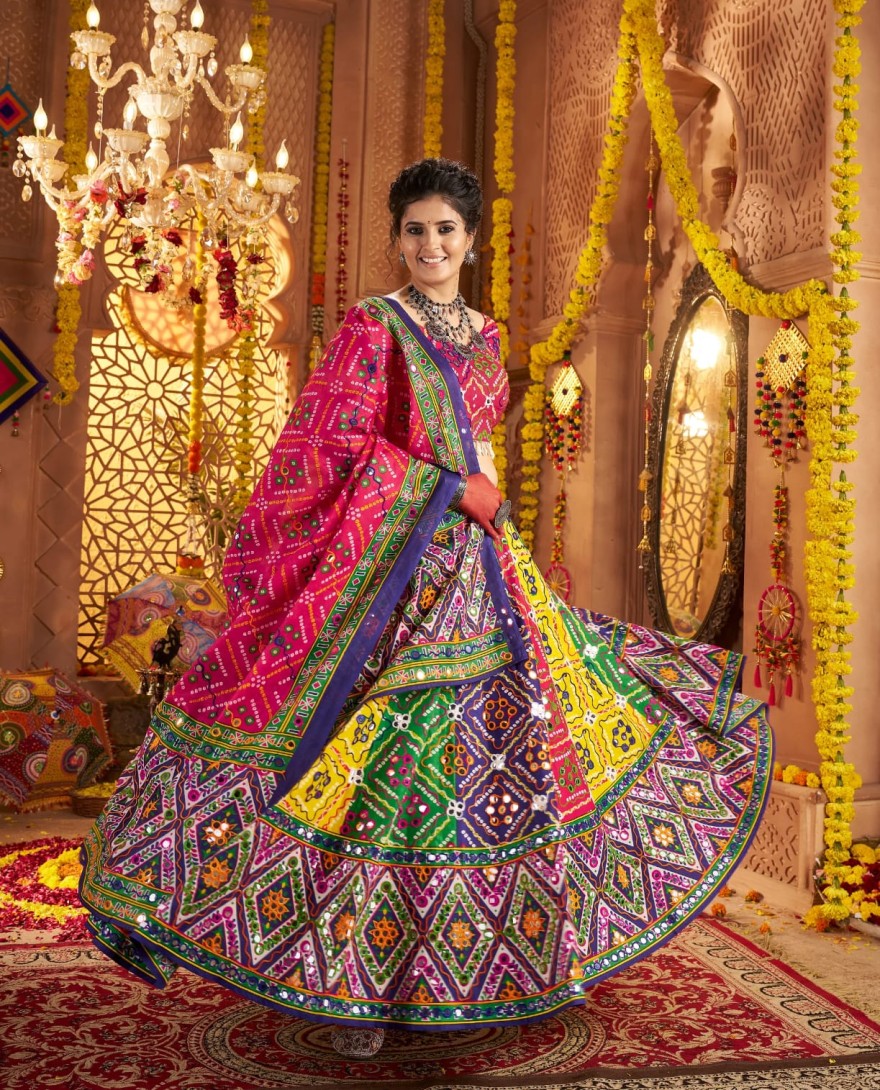 11033 - Multicolor Traditional Navratri Chaniya Choli in Organic Cotton