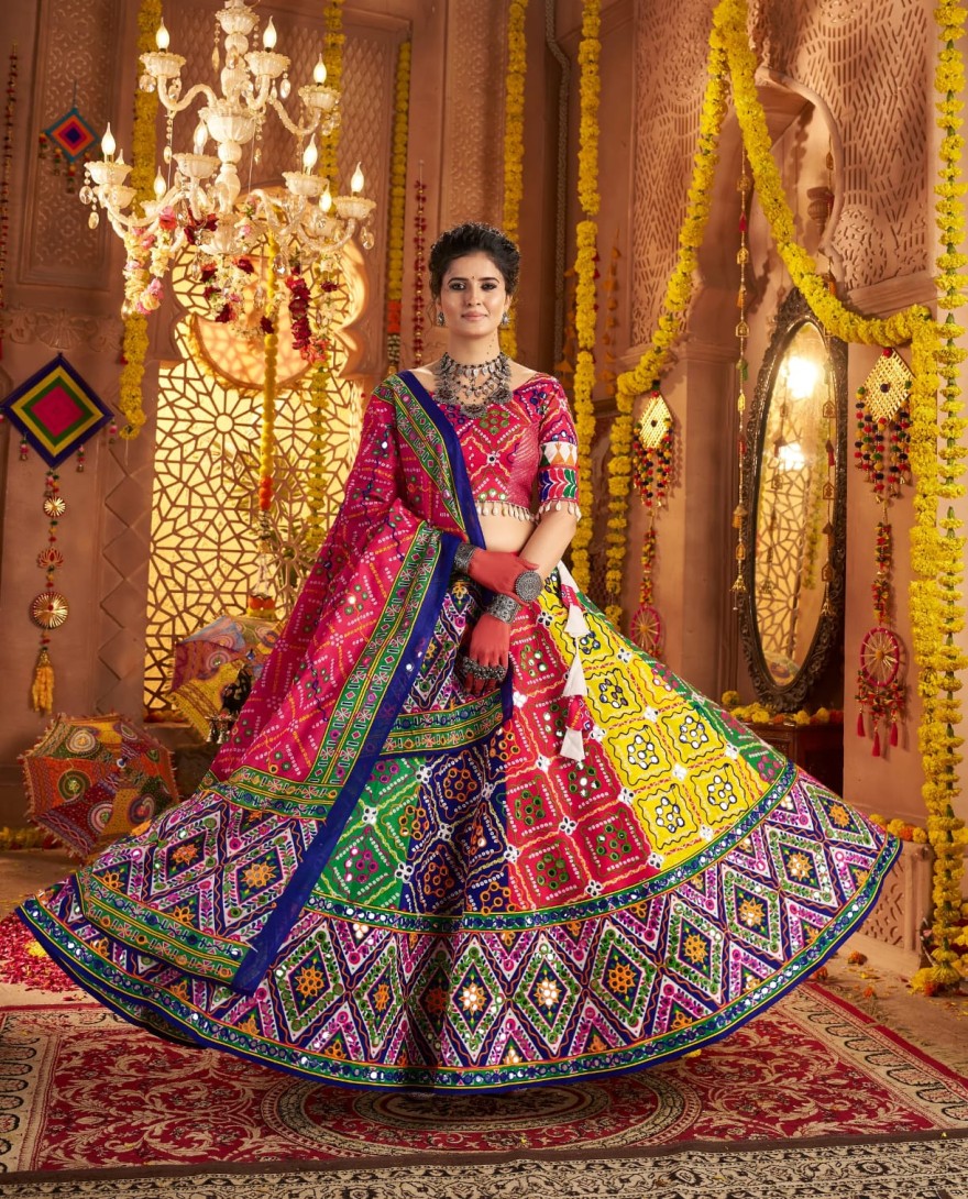 11033 - Multicolor Traditional Navratri Chaniya Choli in Organic Cotton