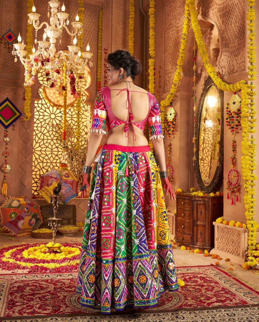 11033 - Multicolor Traditional Navratri Chaniya Choli in Organic Cotton