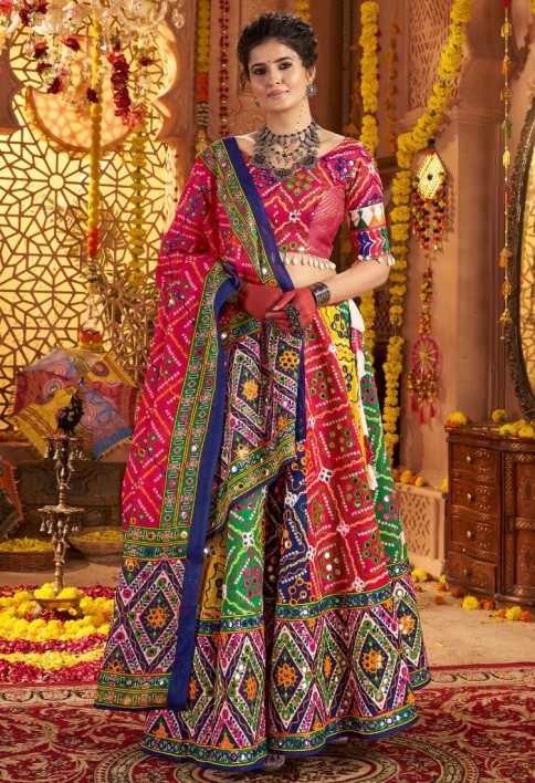 Multicolor Traditional Navratri Chaniya Choli in Organic Cotton