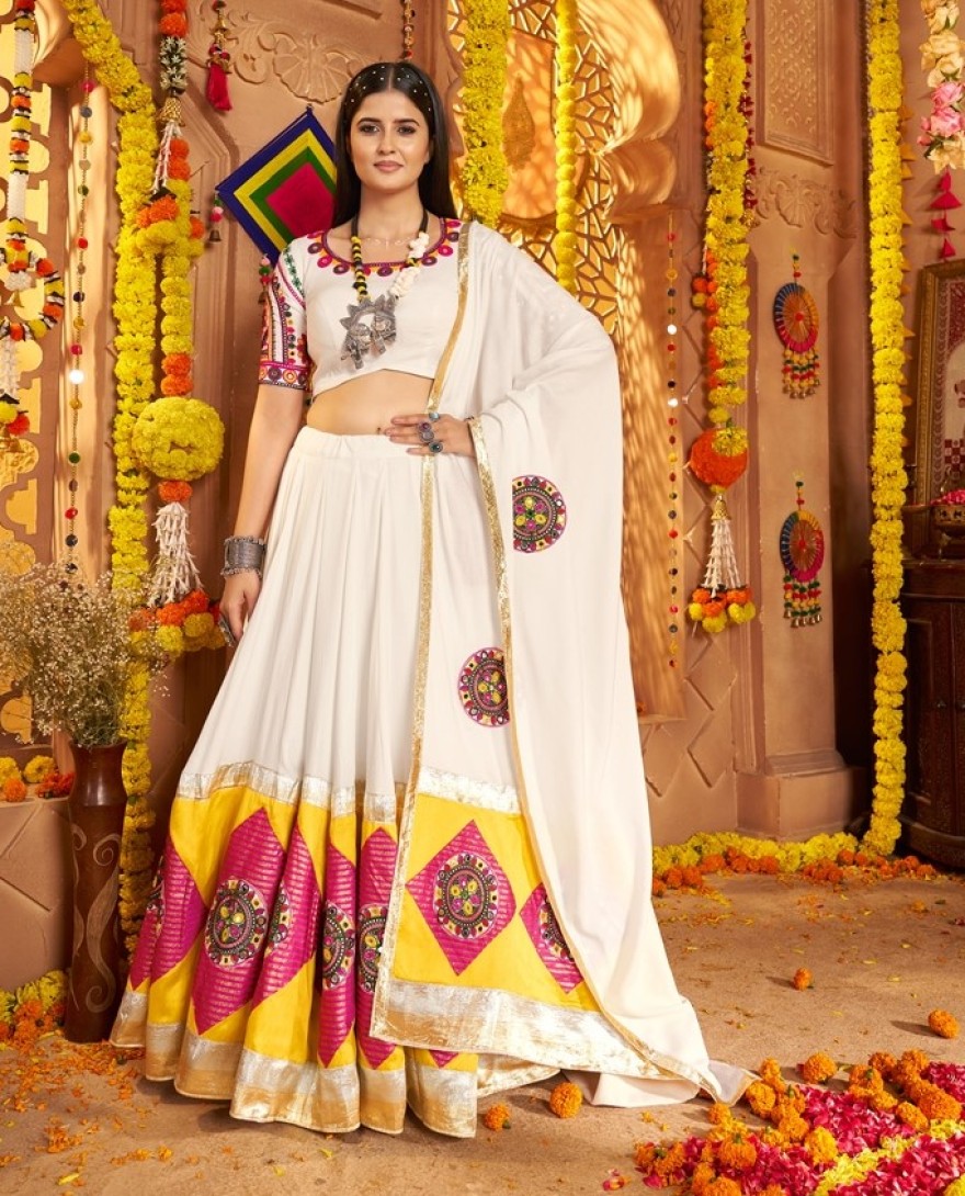 11043-white  - Garba Elegance in white Patchwork Splendor