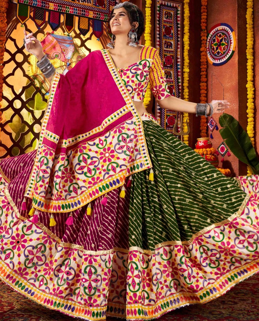 11071 - Stunning Multi-Color Cotton Leheriya Print Lehenga Choli With Dupatta