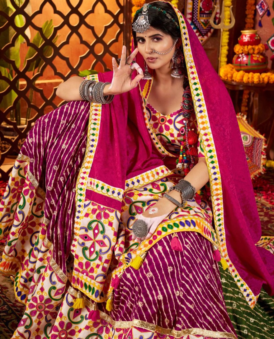 11071 - Stunning Multi-Color Cotton Leheriya Print Lehenga Choli With Dupatta