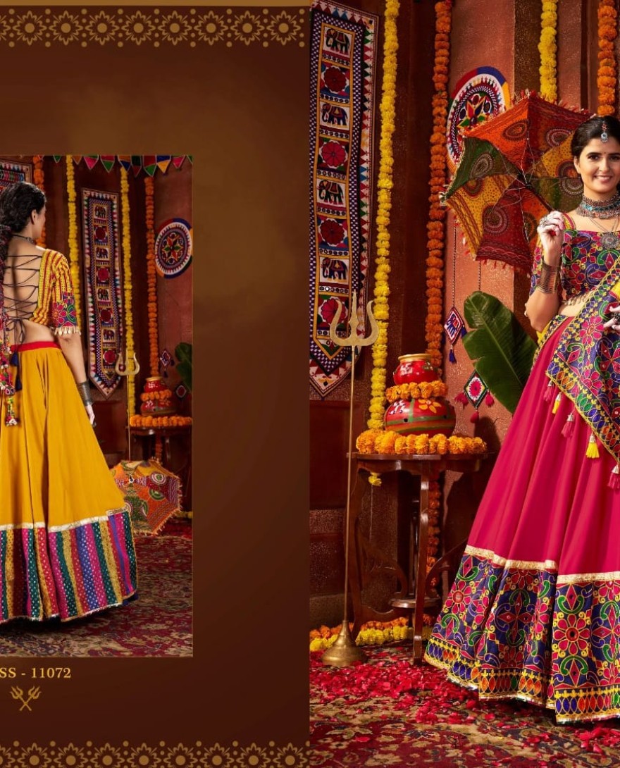 11072 - Glorious Red Cotton Embroidered Navratri Wear Lehenga Choli