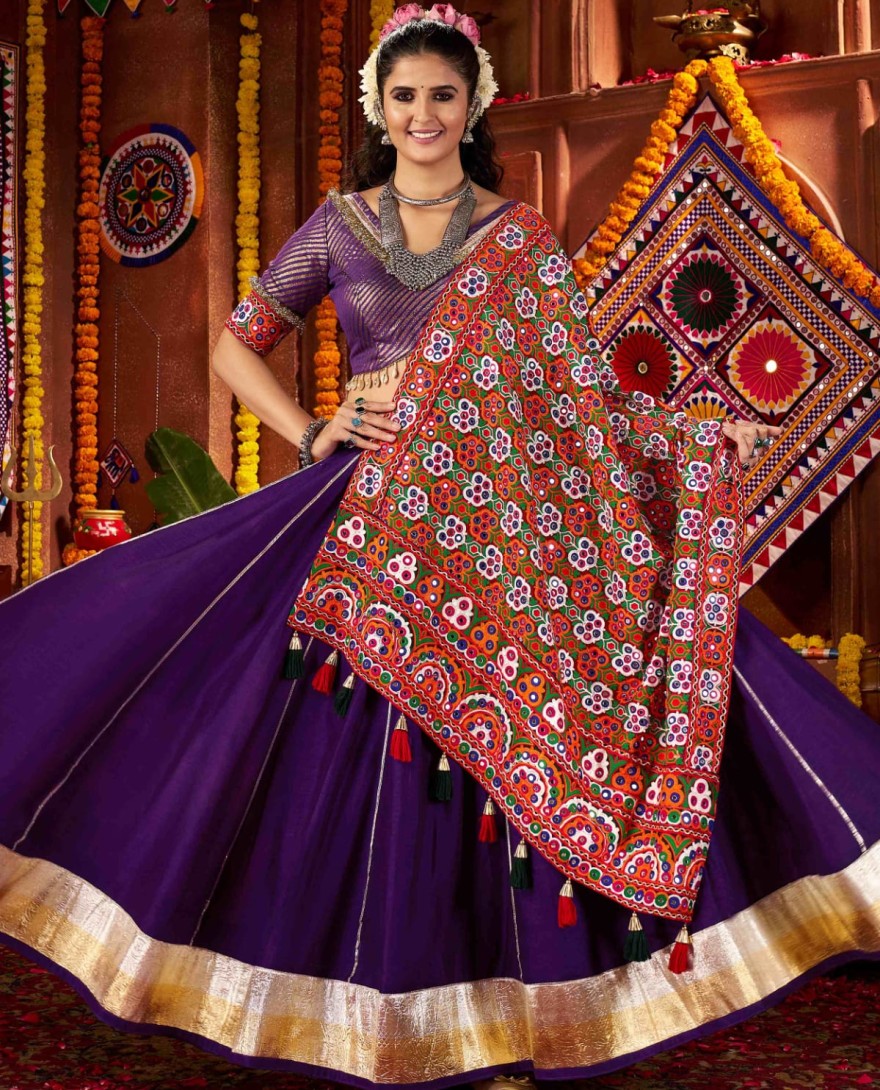 11075 - Mesmerizing Purple Silk Lace Work Traditional Lehenga Choli