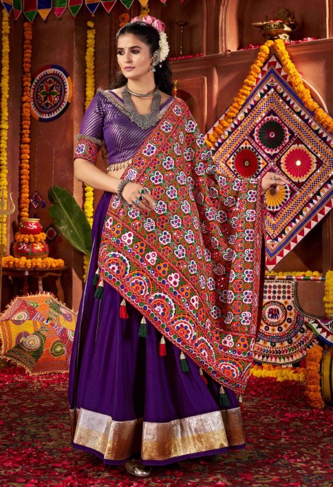 Mesmerizing Purple Silk Lace Work Traditional Lehenga Choli