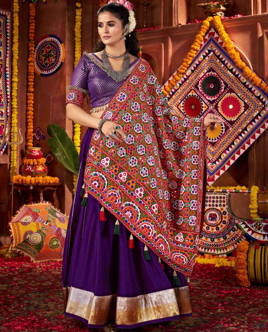 11075 - Mesmerizing Purple Silk Lace Work Traditional Lehenga Choli