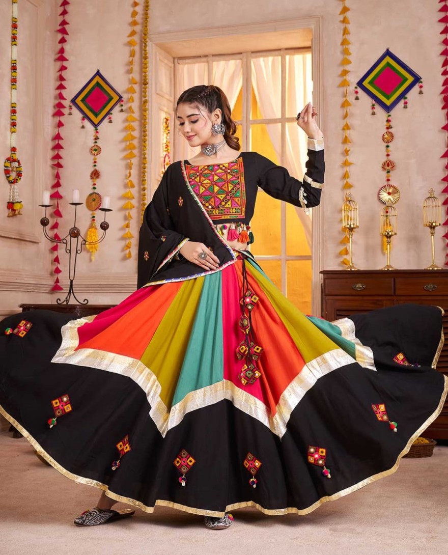 Black - Black Multicolor Navratri Lehenga Choli with Kutchi Embroidery