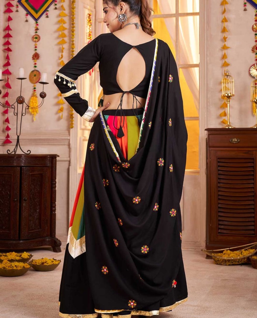 Black - Black Multicolor Navratri Lehenga Choli with Kutchi Embroidery