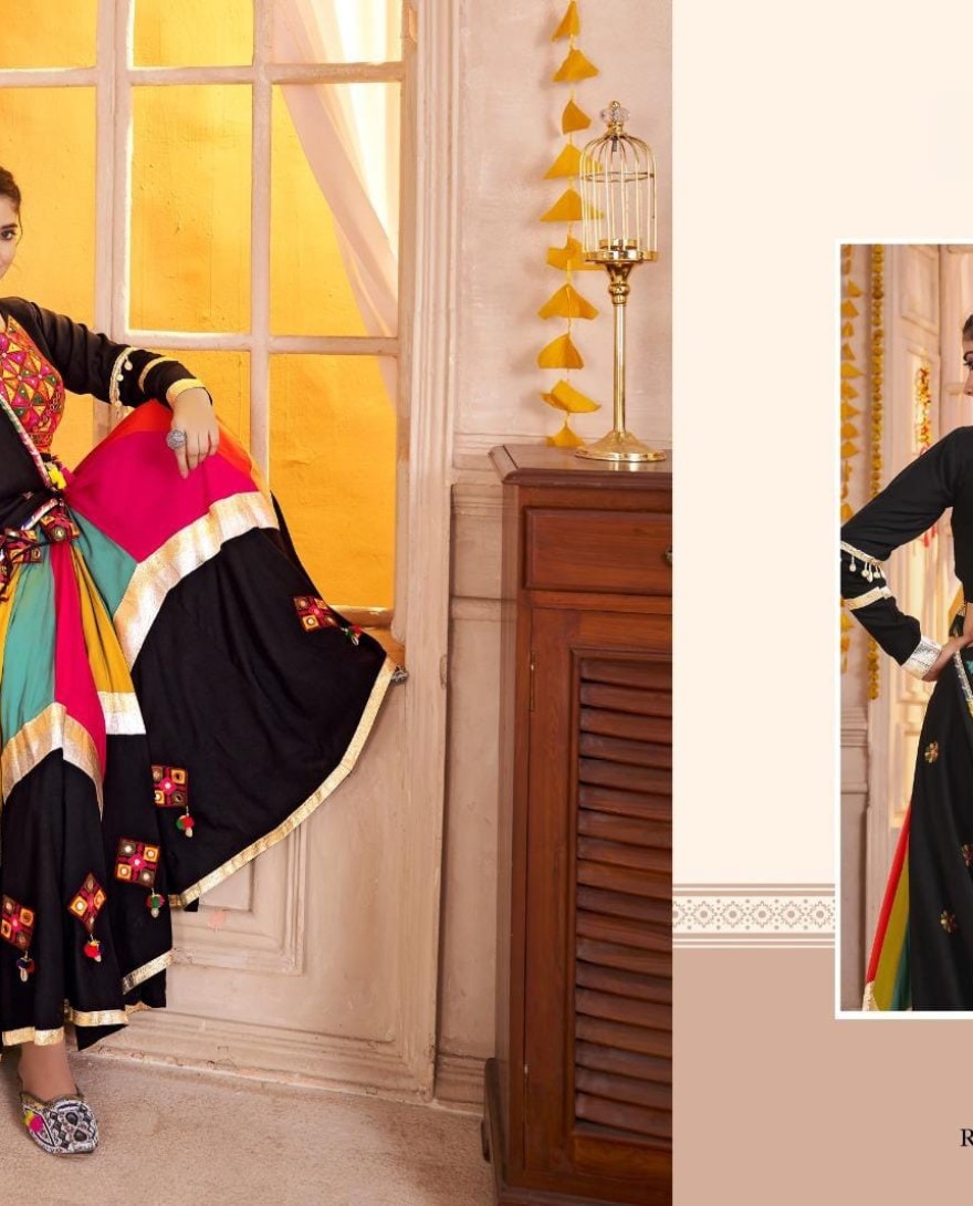 Black - Black Multicolor Navratri Lehenga Choli with Kutchi Embroidery