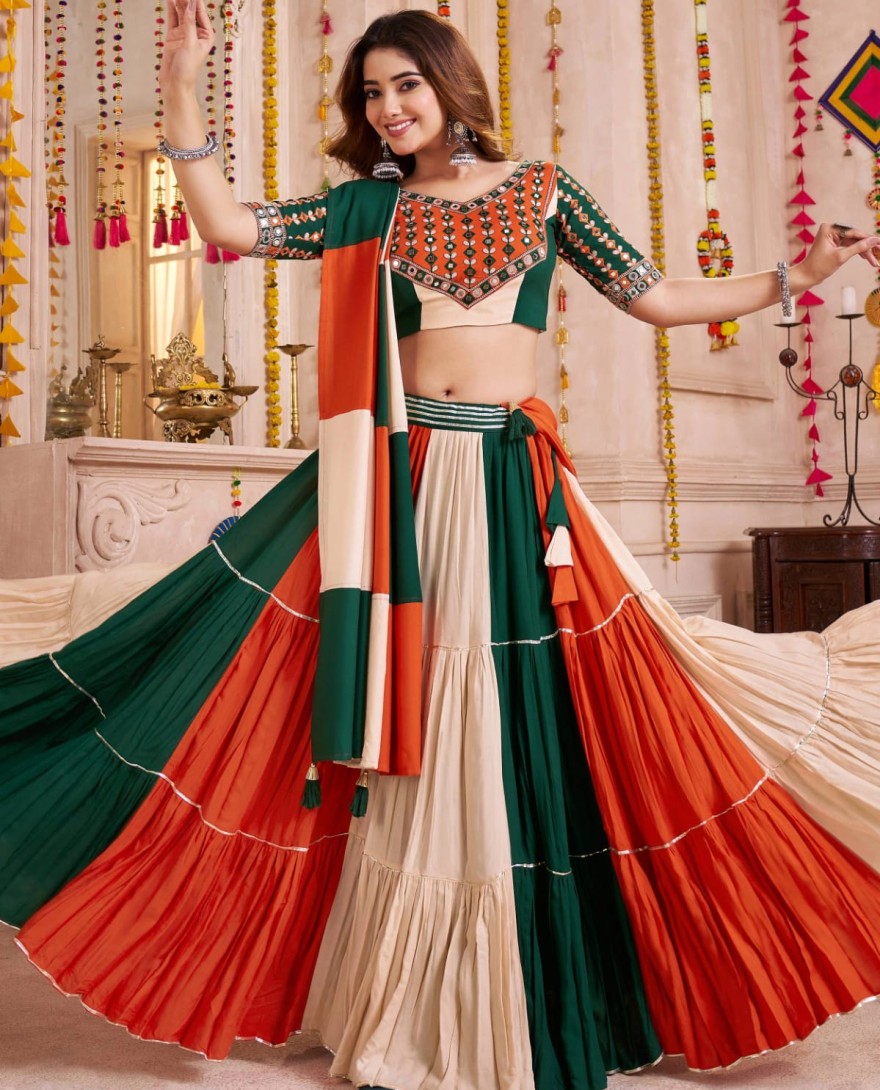 11141 - Stylish Multi-Color Cotton Kutchi Work Festival Wear Lehenga Choli