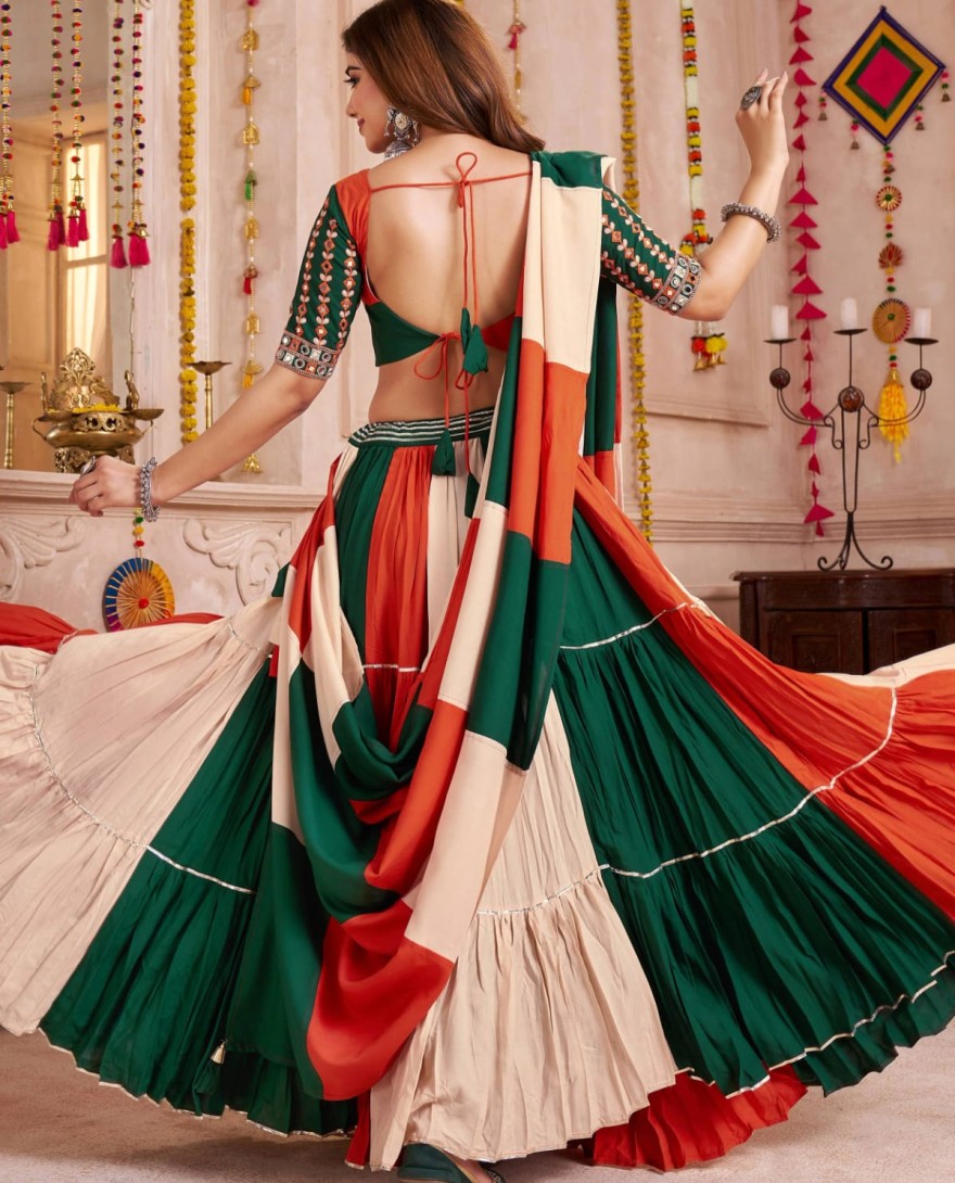 11141 - Stylish Multi-Color Cotton Kutchi Work Festival Wear Lehenga Choli