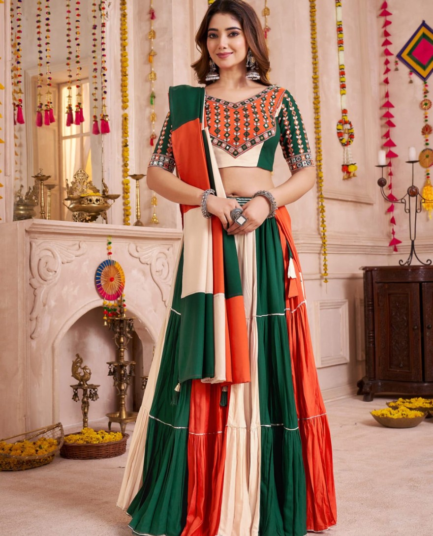 11141 - Stylish Multi-Color Cotton Kutchi Work Festival Wear Lehenga Choli