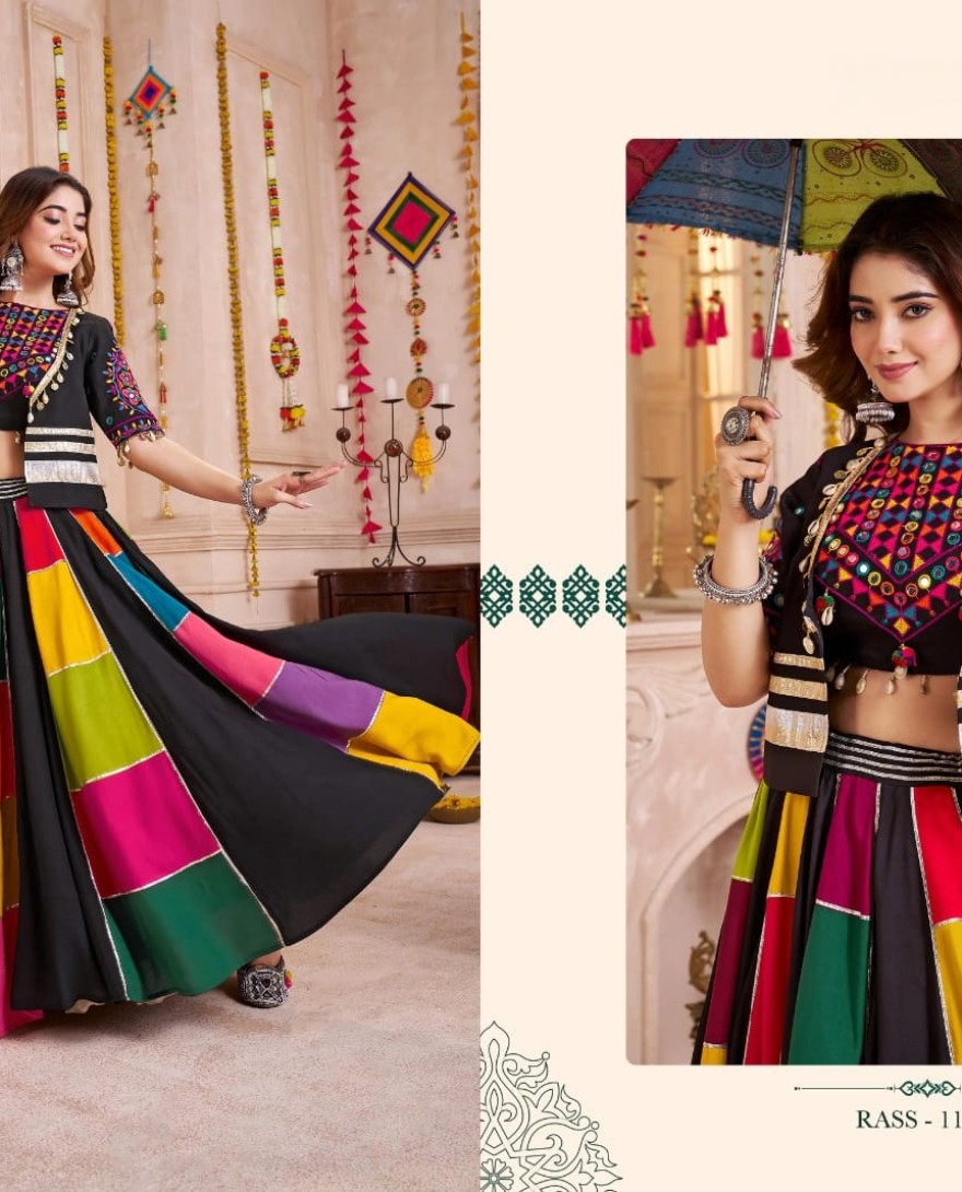 11142 - Precious Black Patch Work Navratri Wear Lehenga Choli With Jacket
