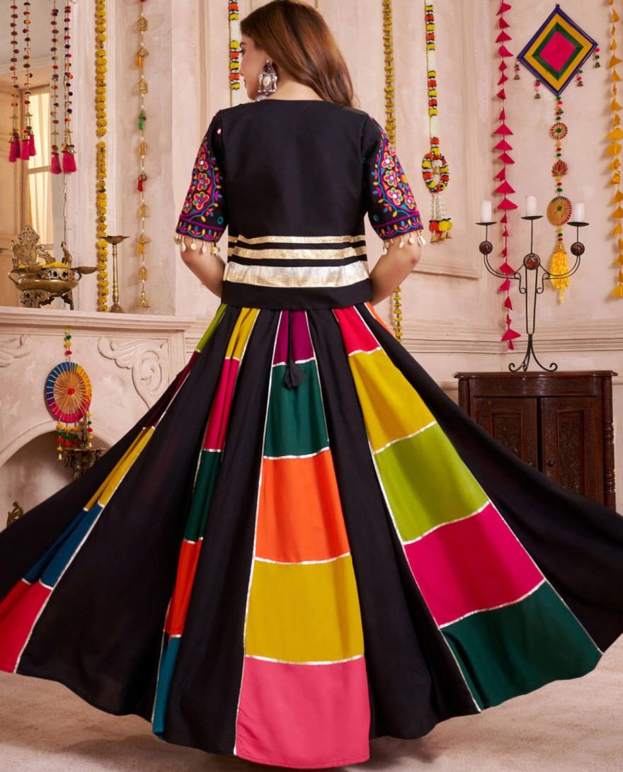 11142 - Precious Black Patch Work Navratri Wear Lehenga Choli With Jacket