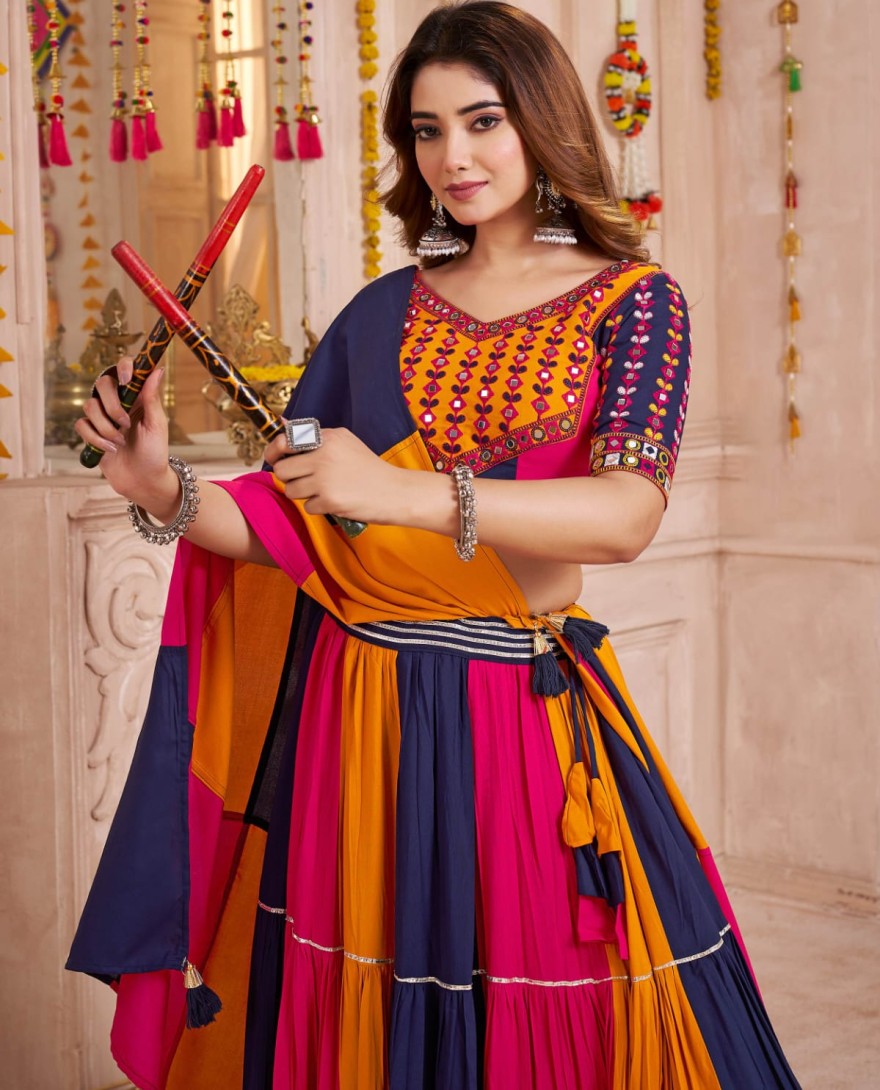 11144 - Bewitching Multi-Color Cotton Lace Work Traditional Lehenga Choli