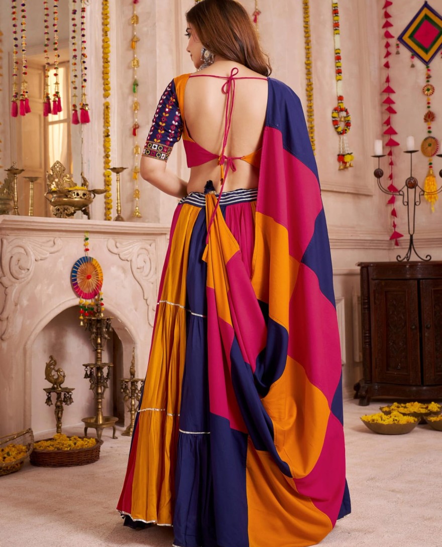 11144 - Bewitching Multi-Color Cotton Lace Work Traditional Lehenga Choli