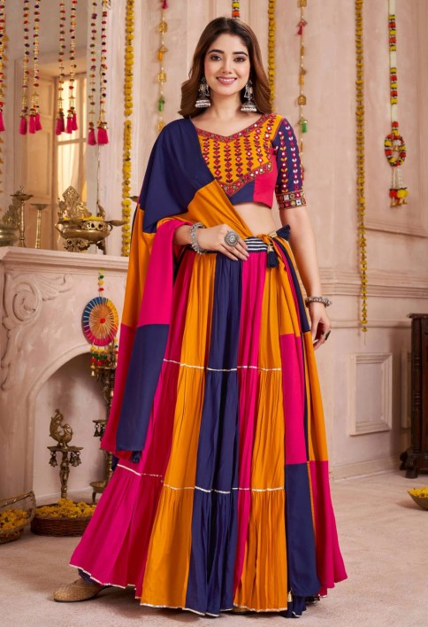 Bewitching Multi-Color Cotton Lace Work Traditional Lehenga Choli