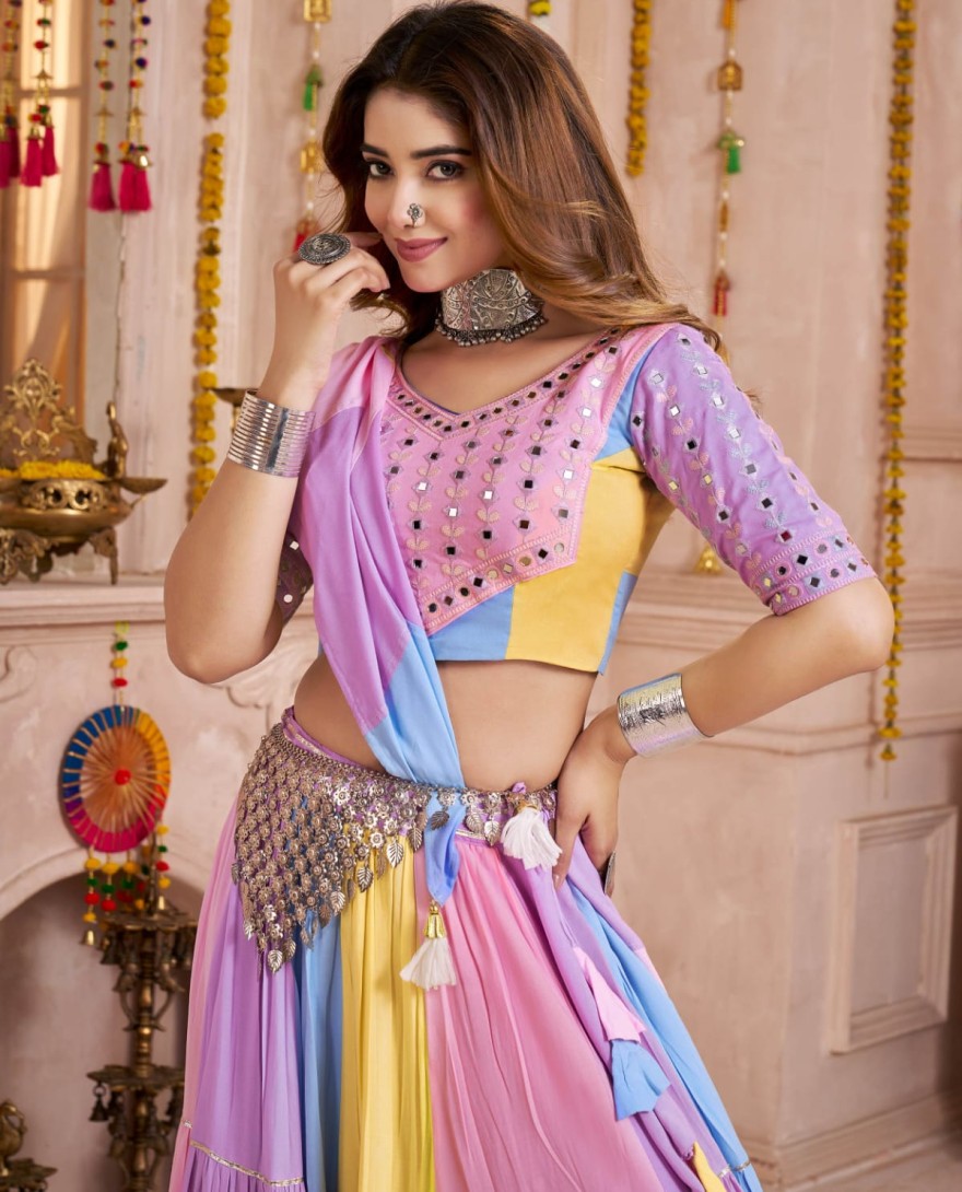 11145 - Astonishing Multi-Color Cotton Mirror Work Lehenga Choli With Dupatta