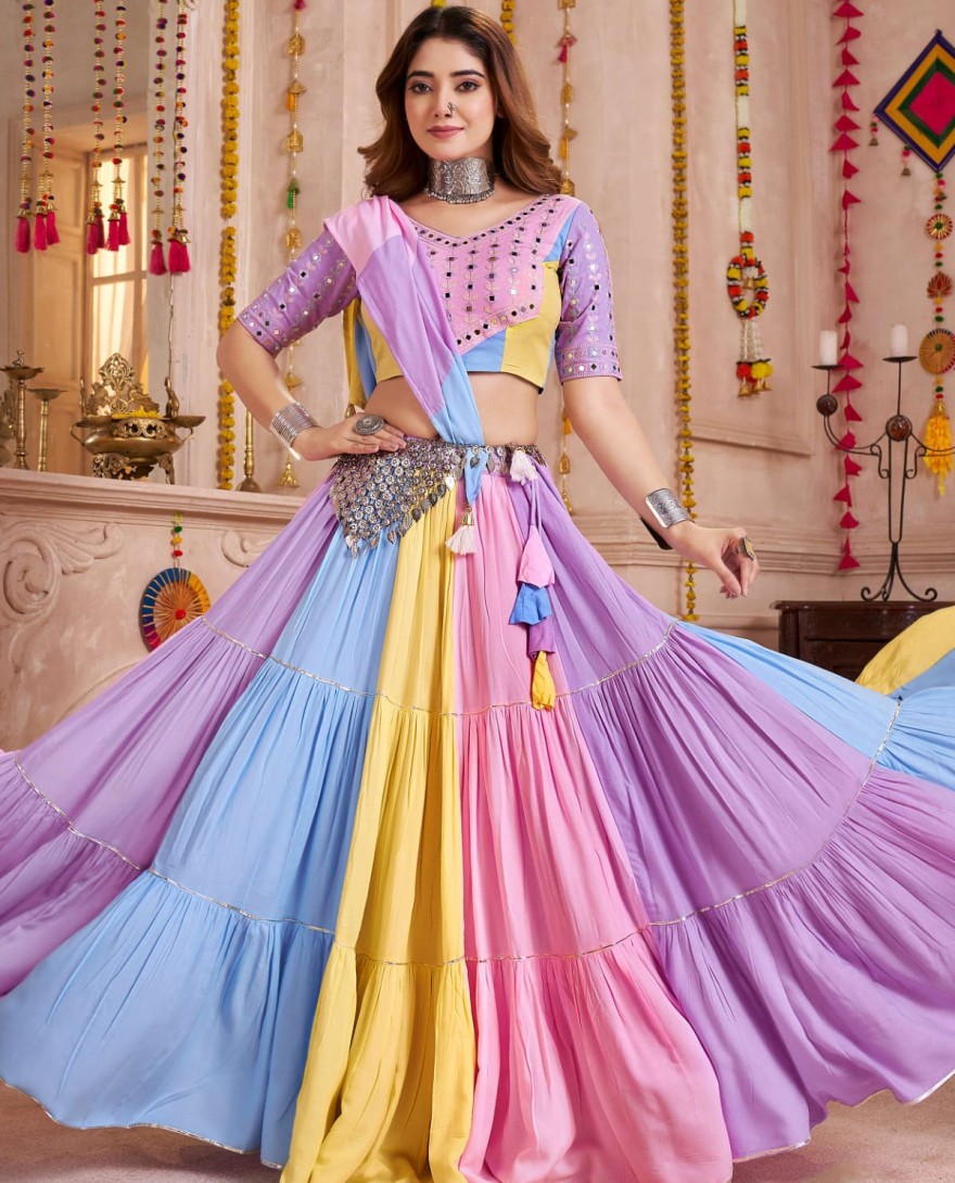 11145 - Astonishing Multi-Color Cotton Mirror Work Lehenga Choli With Dupatta