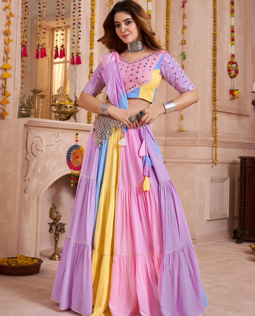 11145 - Astonishing Multi-Color Cotton Mirror Work Lehenga Choli With Dupatta