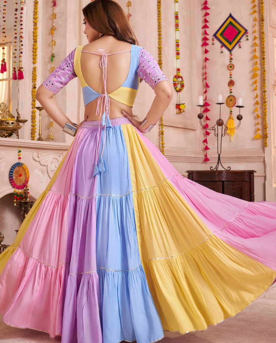 11145 - Astonishing Multi-Color Cotton Mirror Work Lehenga Choli With Dupatta