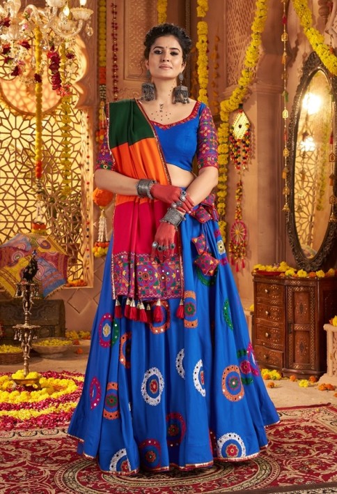 RICH BLUE THREAD EMBROIDERED FESTIVAL WEAR LEHENGA CHOLI WITH DUPATTA