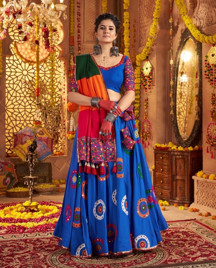 11013 - RICH BLUE THREAD EMBROIDERED FESTIVAL WEAR LEHENGA CHOLI WITH DUPATTA