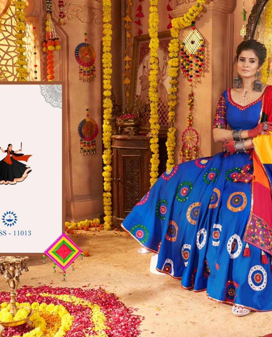 11013 - RICH BLUE THREAD EMBROIDERED FESTIVAL WEAR LEHENGA CHOLI WITH DUPATTA