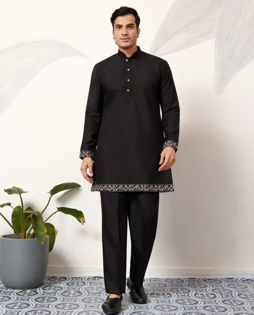 BLACK - Premium Wedding Black Koti Kurta Pajama for Mens Wear