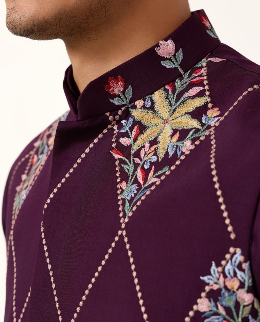 PURPLE - Premium Purple Koti Kurta Pajama for Wedding Wear