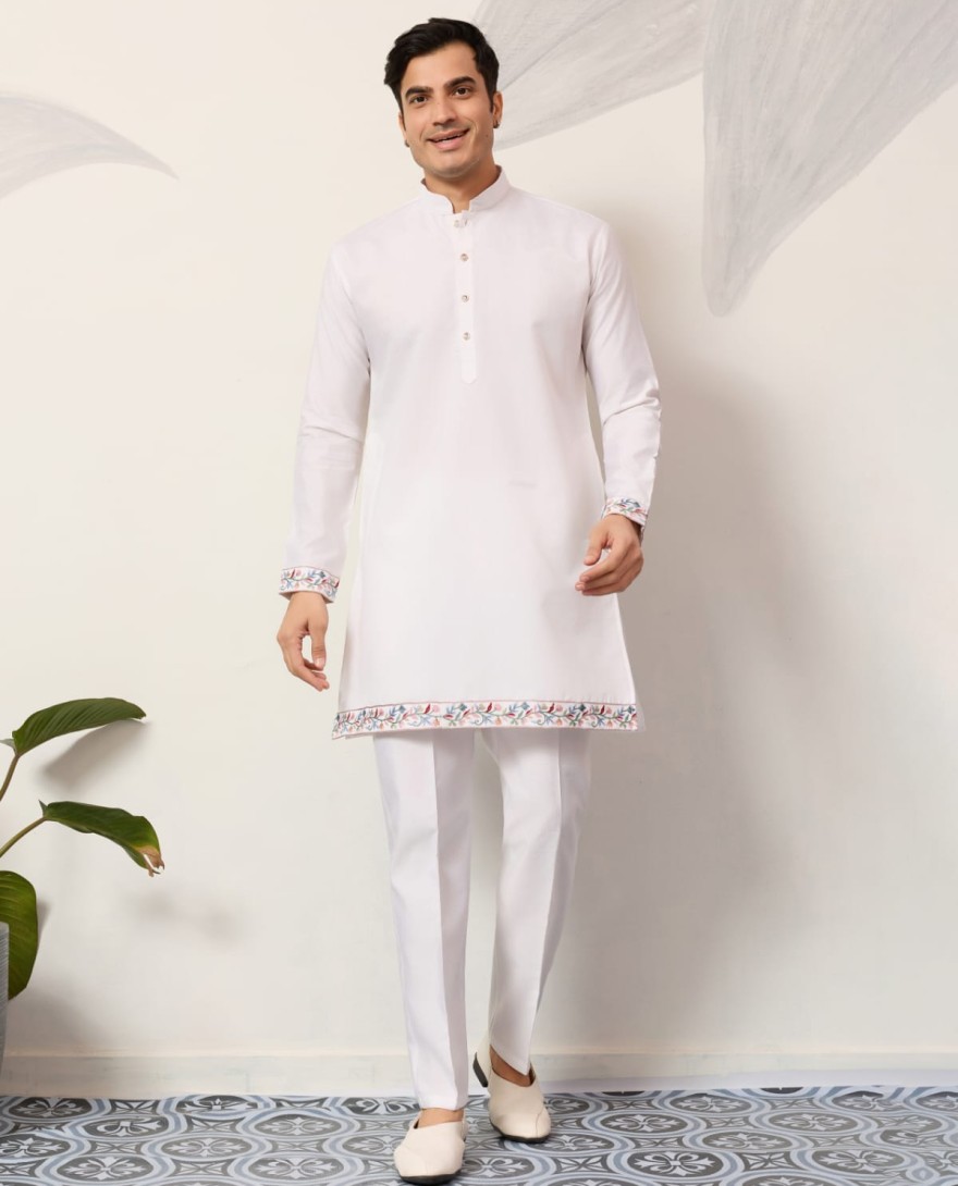 WHITE - Elegant Wedding Special White Koti Kurta Pajama Set