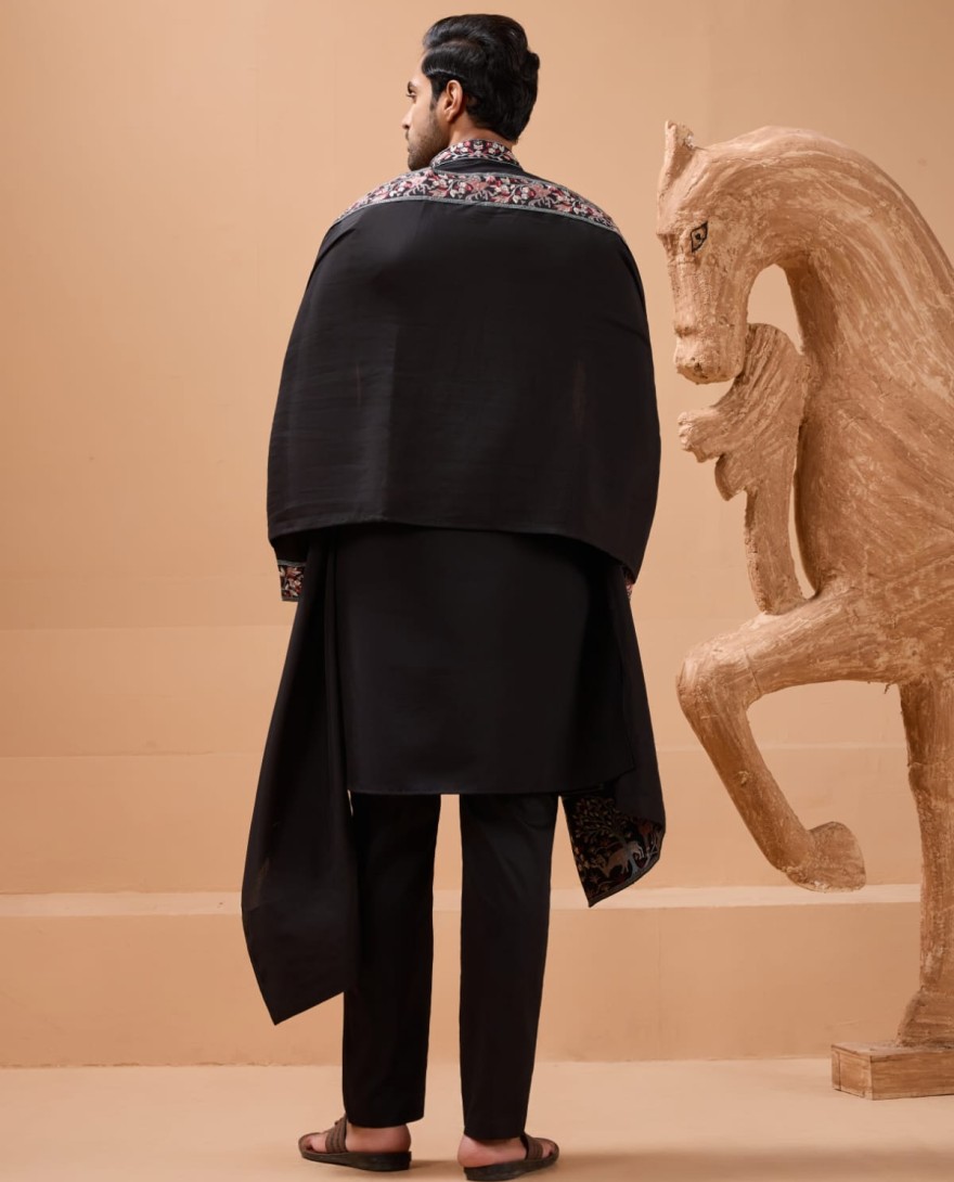 BLACK - Luxury Wedding Look Black Kurta with Dupatta for Mens Wear