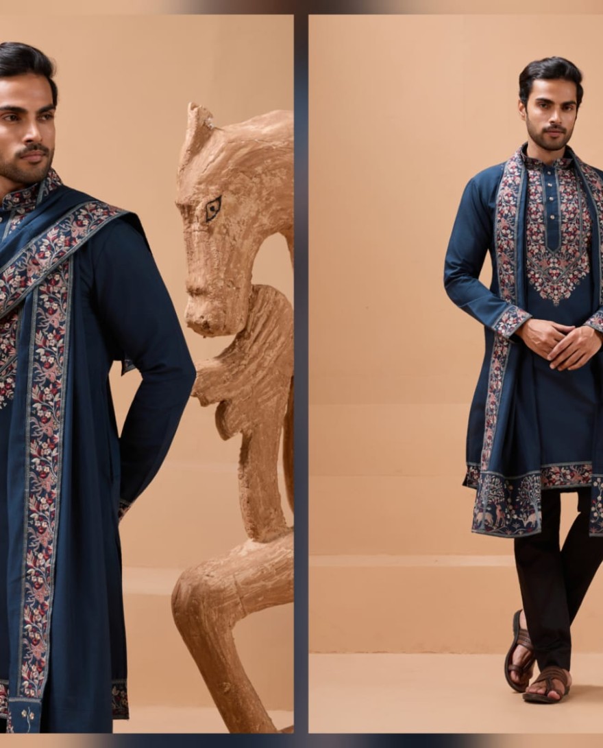 BLUE - Elegant Teal Blue Kurta with Dupatta for Mens Wear