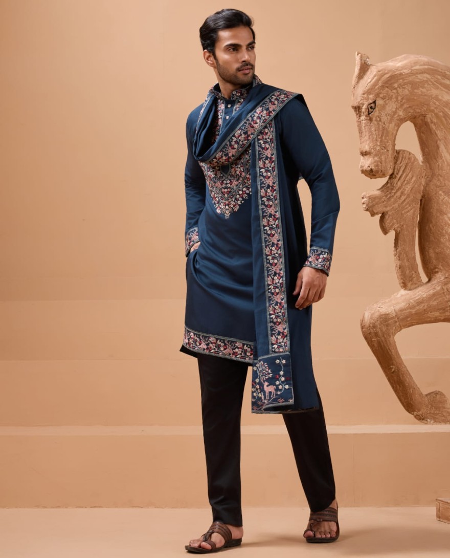BLUE - Elegant Teal Blue Kurta with Dupatta for Mens Wear