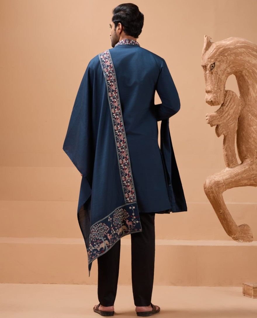 BLUE - Elegant Teal Blue Kurta with Dupatta for Mens Wear