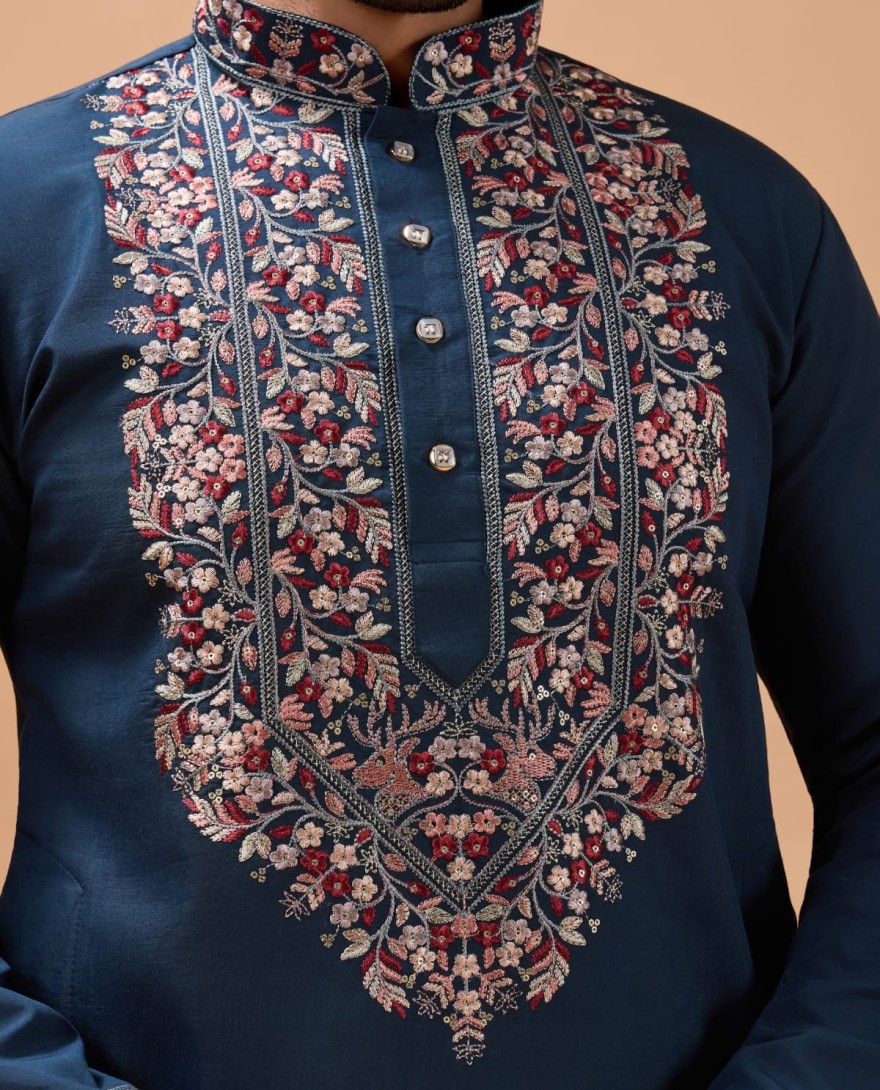 BLUE - Elegant Teal Blue Kurta with Dupatta for Mens Wear