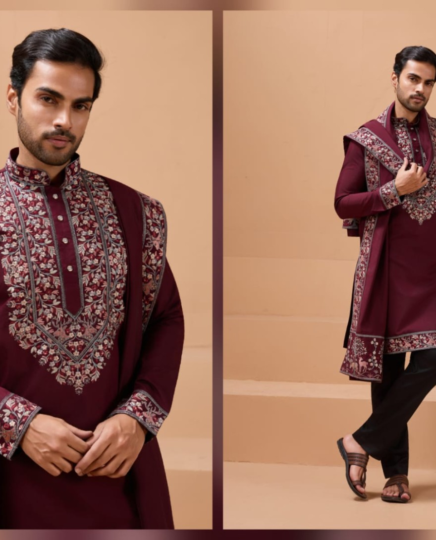 MAROON - Latest Signature Maroon Kurta and Dupatta for Mens Wear