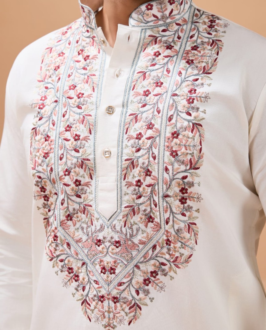 WHITE - Vibrant Look White Kurta Dupatta Set for Mens Wear